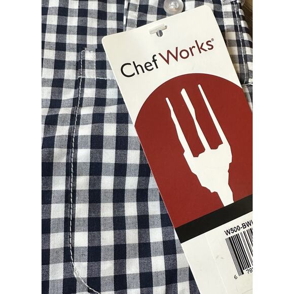 Chef Works 2XL Navy White Gingham Dress Shirt W500 BWK Womens Long Sleeve - Picture 3 of 5